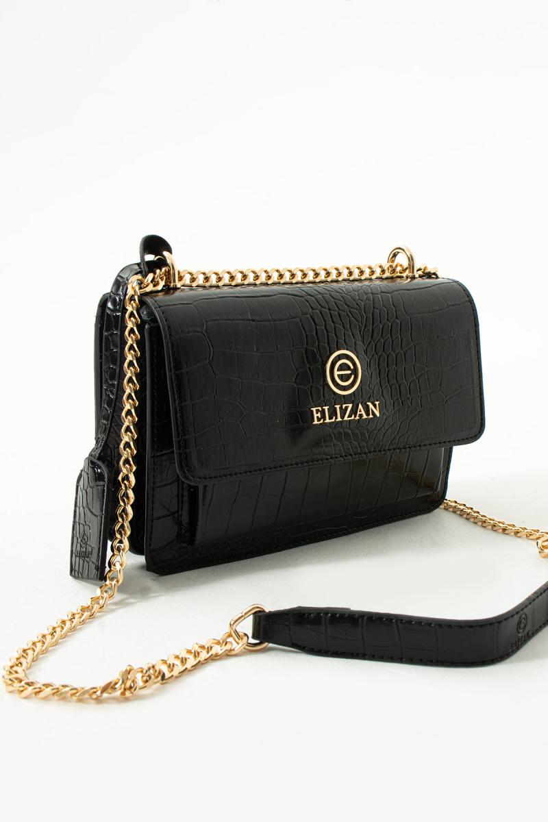 Elizan Flap Luxe Siyah Gold Kroko
